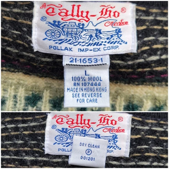 Vintage 90s y2k Tally Ho Fair Isle Icelandic Apres Floral Wool Cardigan Sweater - Picture 6 of 8
